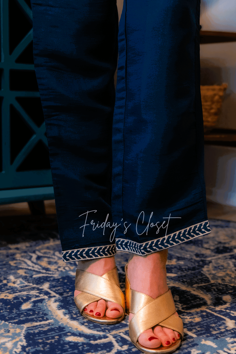 Mid-Night Blue Embroidered Kurta Set - Friday's Closet