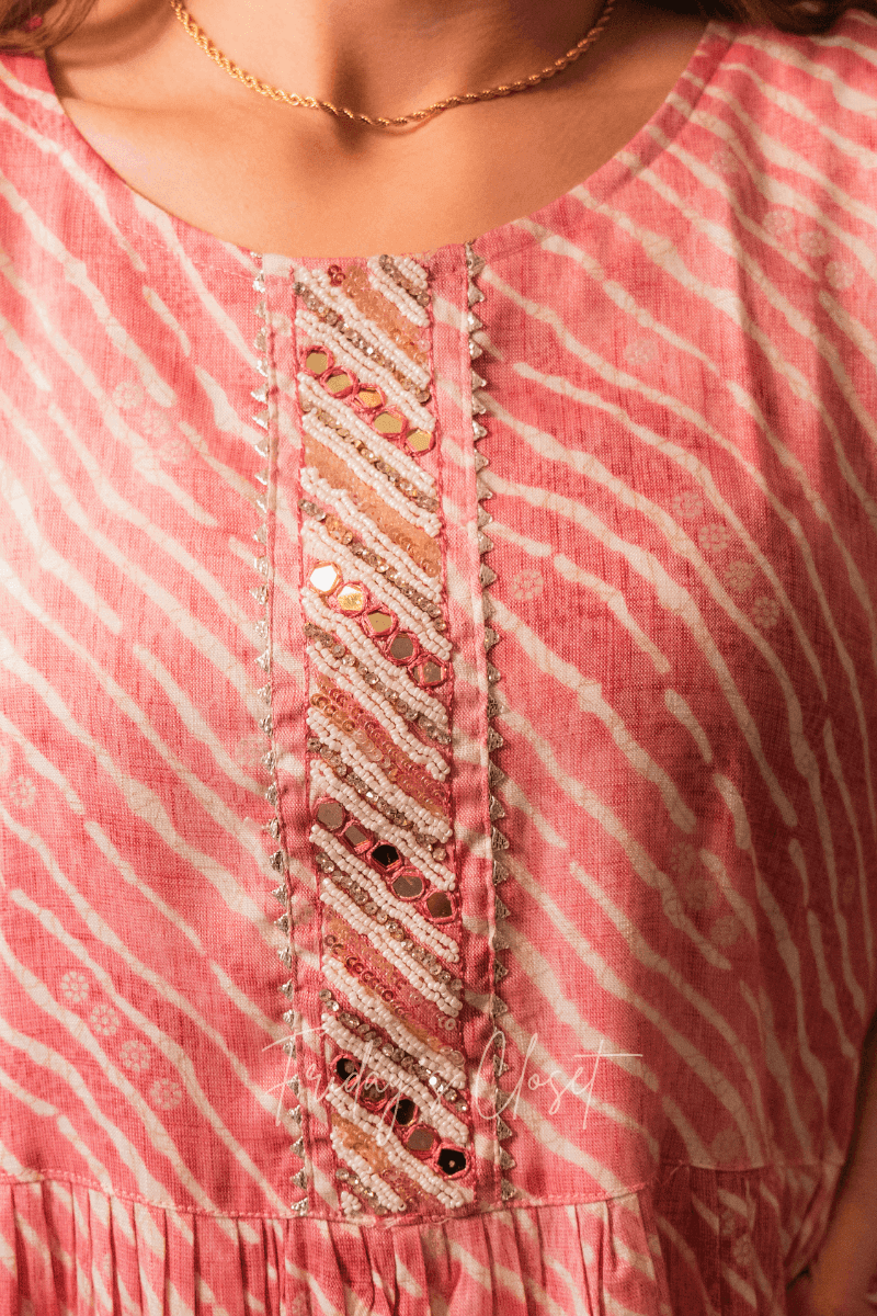 Light Pink Lehariya Kurta - Friday's Closet