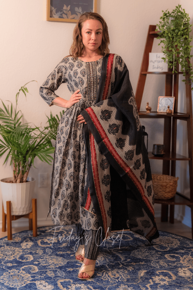 Printed Black Kurta Set - Friday's Closet