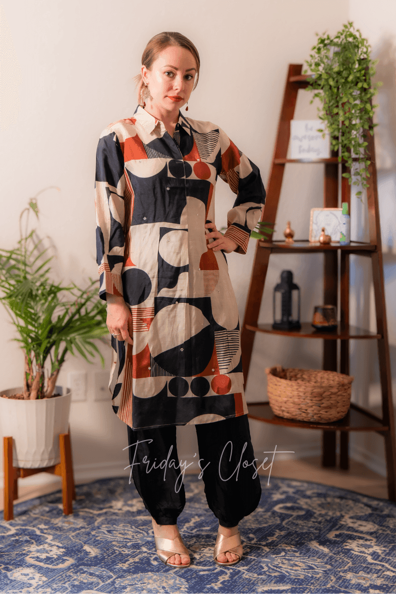 black-rust-geo-print-kurta-set