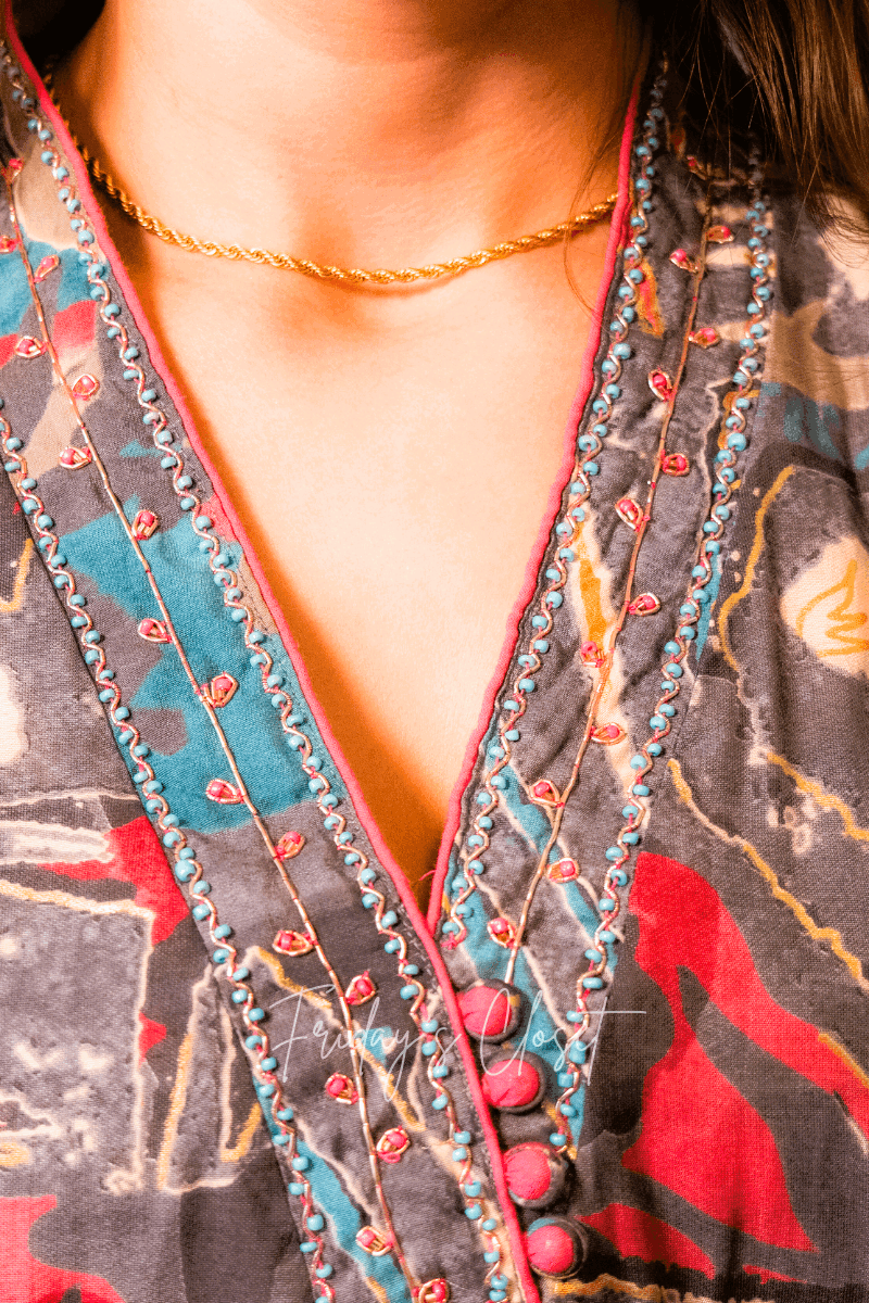 Grey Whimsical Printed Kurta with Afghani Pant Set - Friday's Closet