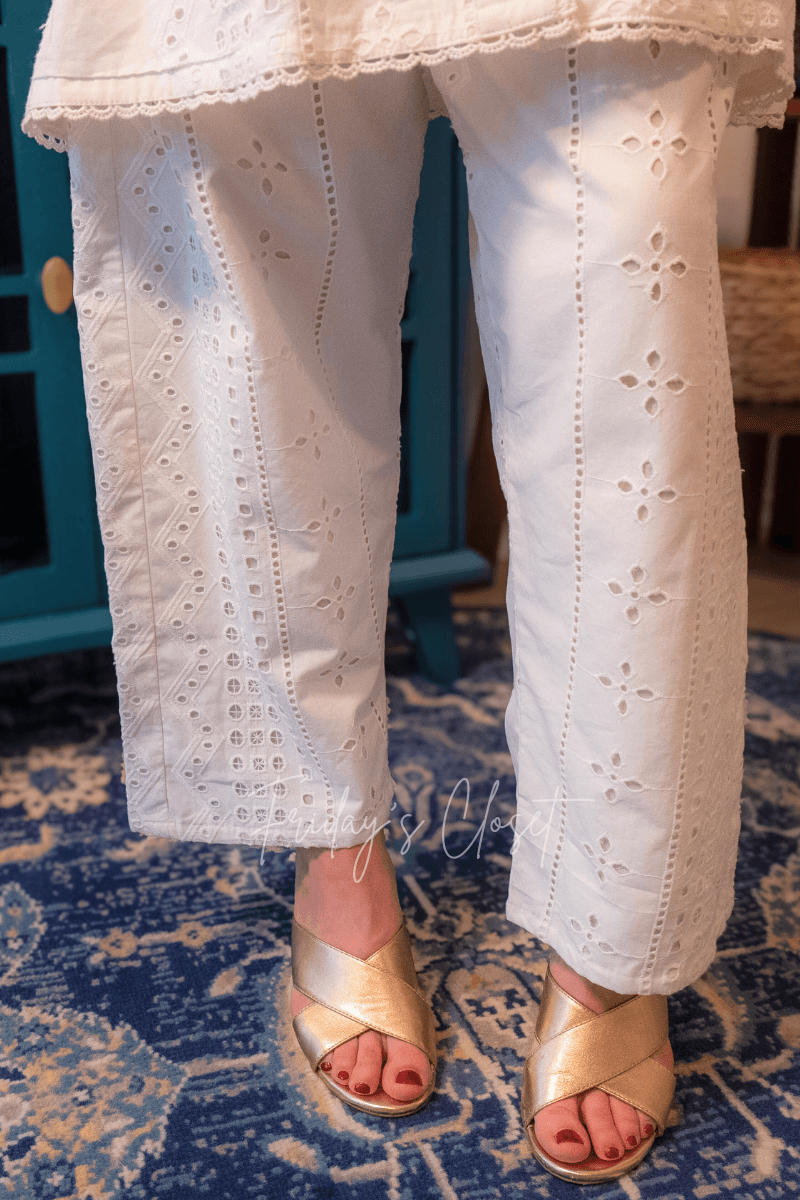 White Eyelet Style Elegant Co-ord Set - Friday's Closet