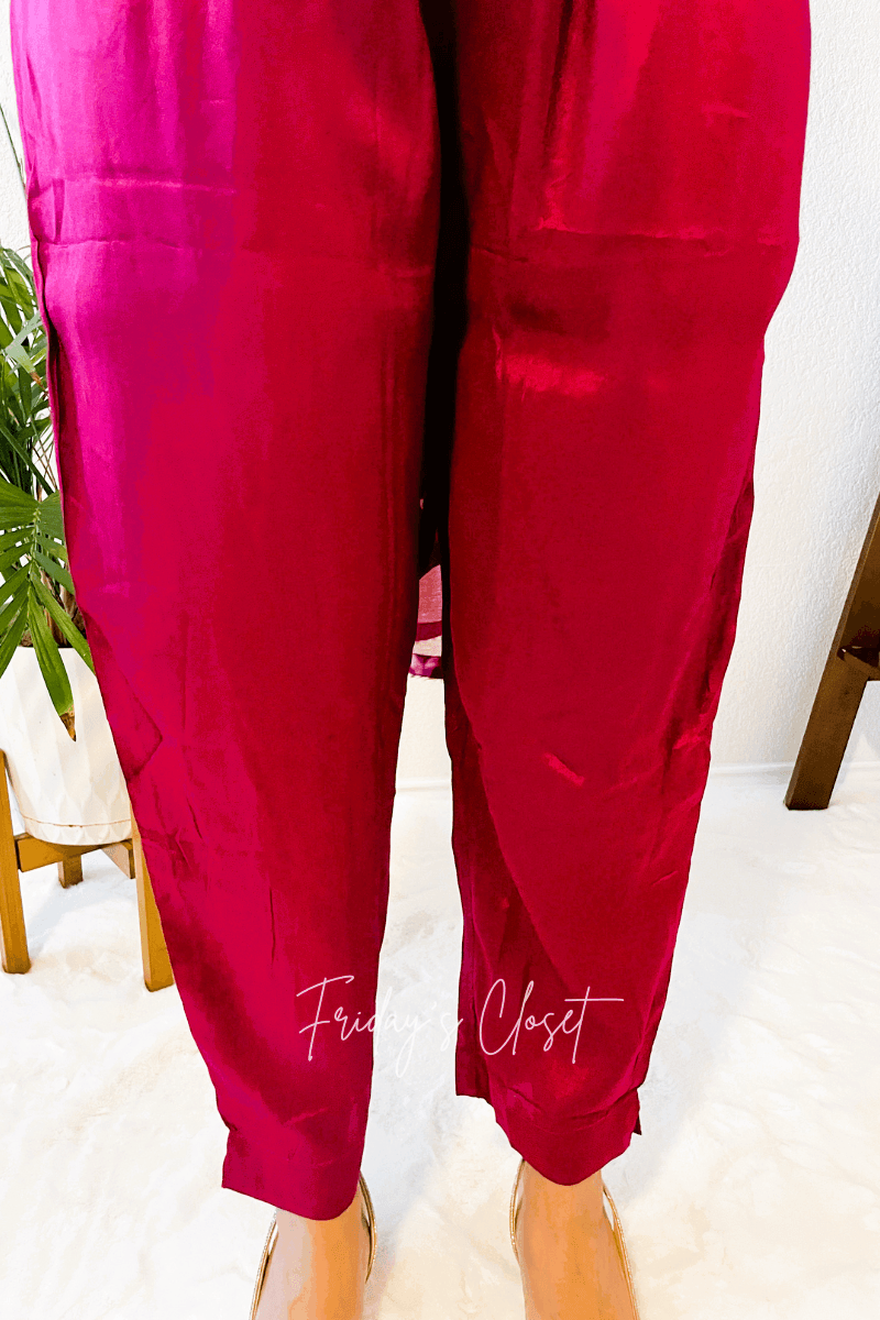 Wine Aari Georgette Kurta with Gharara - Friday's Closet