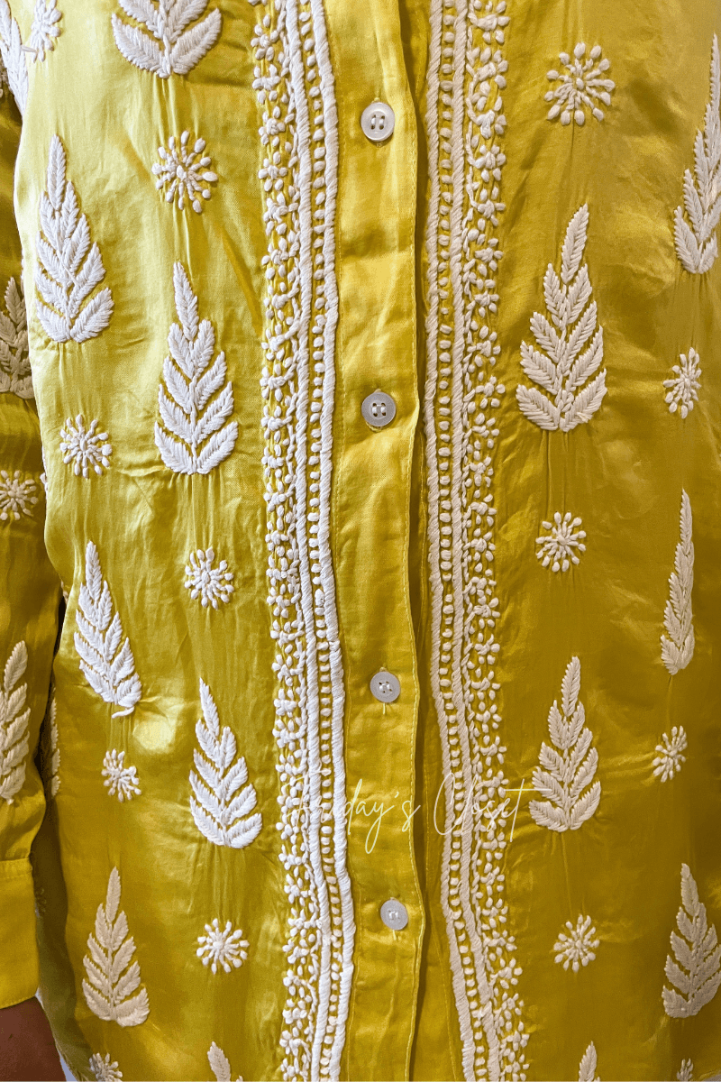 Lucknowi Yellow Leaf Motif Top - Friday's Closet