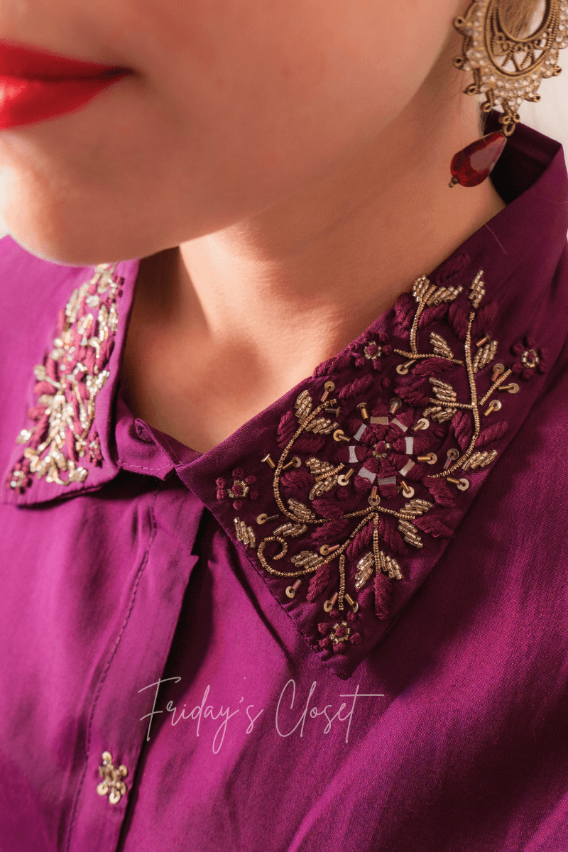 Zarya Embroidered neck Co-Ord Set - Friday's Closet